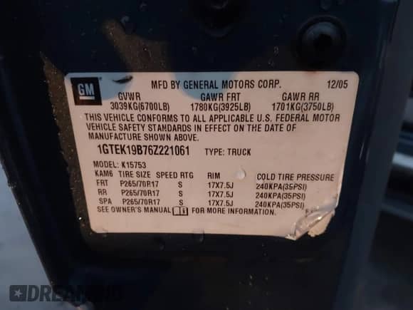 2006 GMC Sierra 1500 SLE1 z VIN 1GTEK19B76Z221061, wystawiony jako IAAI lot #41037819 z przebiegiem 126 431 mil mil oraz . Historia ofert i sprzedaży dostępna na DreamBid. Obrazek 9.