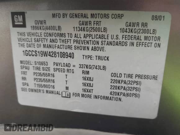 2002 Chevrolet S-10 LS с VIN 1GCCS19W428108940, выставлен на аукционе IAAI как лот 42546758 с пробегом 242 492 миль миль и . История ставок и продаж доступна на DreamBid. Изображение 9.