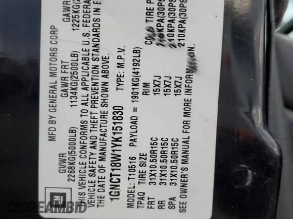 2000 Chevrolet Blazer LS с VIN 1GNCT18W1YK151830, выставлен на аукционе Copart как лот 88799235 с пробегом 190 019 миль миль и На запчасти • Non repairable. История ставок и продаж доступна на DreamBid. Изображение 15.