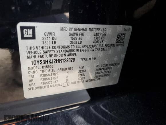 2017 Cadillac Escalade ESV Luxury с VIN 1GYS3HKJ2HR122820, выставлен на аукционе Copart как лот 45862995 с пробегом 120 914 миль миль и Списание • Salvage title. История ставок и продаж доступна на DreamBid. Изображение 15.