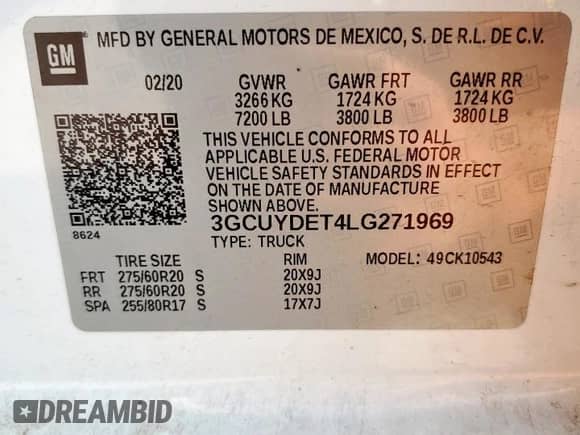 2020 Chevrolet Silverado 1500 LT с VIN 3GCUYDET4LG271969, выставлен на аукционе Copart как лот 71171755 с пробегом 60 757 миль миль и Списание • Salvage title. История ставок и продаж доступна на DreamBid. Изображение 12.