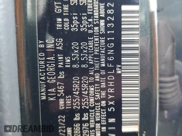 2022 Kia Sorento X-Line EX с VIN 5XYRHDLF6NG113282, выставлен на аукционе Copart как лот 56861455 с пробегом 49 270 миль миль и Списание • Salvage title. История ставок и продаж доступна на DreamBid. Изображение 13.