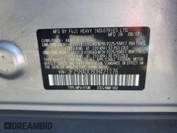 2013 Subaru Forester X Premium z VIN JF2SHADC8DH421176, wystawiony jako Copart lot #81766085 z przebiegiem 119 778 mil mil oraz Szkoda całkowita • Salvage title. Historia ofert i sprzedaży dostępna na DreamBid. Obrazek 13.