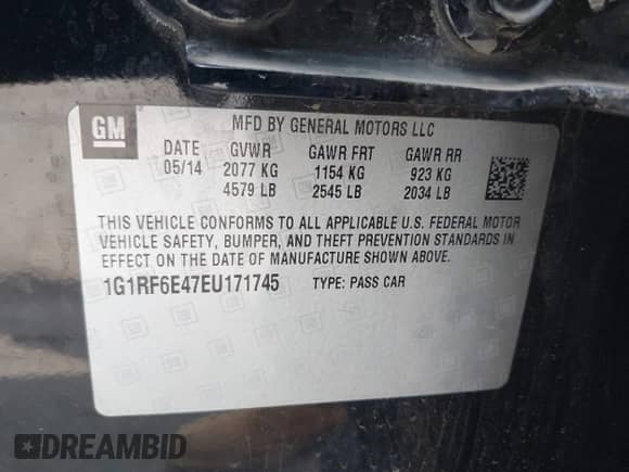 2014 Chevrolet Volt с VIN 1G1RF6E47EU171745, выставлен на аукционе IAAI как лот 43315360 с пробегом 125 454 миль миль и . История ставок и продаж доступна на DreamBid. Изображение 9.