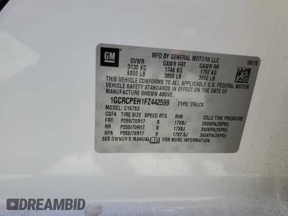2015 Chevrolet Silverado 1500 Work Truck с VIN 1GCRCPEH1FZ442599, выставлен на аукционе Copart как лот 67176465 с пробегом 227 125 миль миль и Списание • Salvage title. История ставок и продаж доступна на DreamBid. Изображение 12.