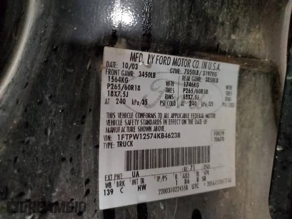 2004 Ford F-150 XLT with VIN 1FTPW12574KB46238, listed as a Copart auction lot 81592055 with 119,435 mi miles and Clean title. Bid and sale history available at DreamBid. Image 12.