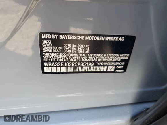 2024 BMW 7 Series 760i xDrive с VIN WBA33EJ03RCP85199, выставлен на аукционе Copart как лот 42009365 с пробегом 700 миль миль и Списание • Salvage title. История ставок и продаж доступна на DreamBid. Изображение 14.