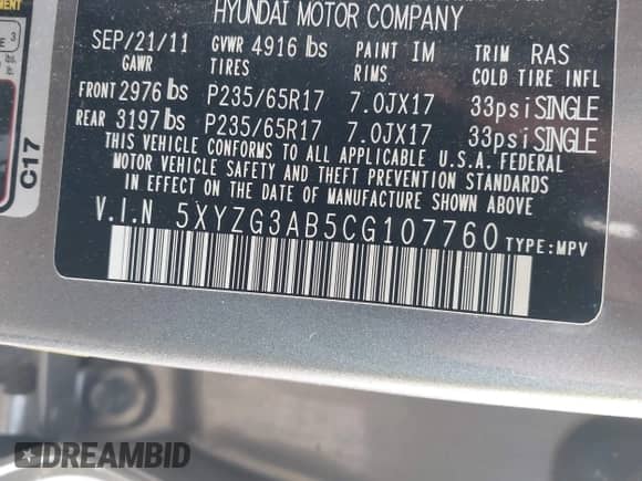 2012 Hyundai Santa Fe GLS с VIN 5XYZG3AB5CG107760, выставлен на аукционе IAAI как лот 43467263 с пробегом 135 911 миль миль и . История ставок и продаж доступна на DreamBid. Изображение 9.