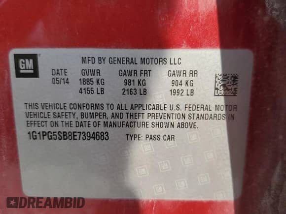 2014 Chevrolet Cruze LTZ с VIN 1G1PG5SB8E7394683, выставлен на аукционе Copart как лот 81586975 с пробегом 187 378 миль миль и Списание • Salvage title. История ставок и продаж доступна на DreamBid. Изображение 13.
