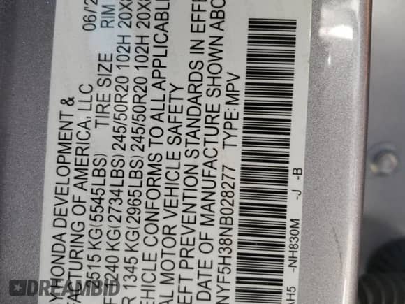 2022 Honda Pilot Sport с VIN 5FNYF5H38NB028277, выставлен на аукционе Copart как лот 74521114 с пробегом 29 641 миль миль и Списание • Salvage title. История ставок и продаж доступна на DreamBid. Изображение 13.