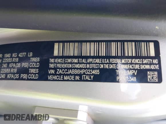 2017 Jeep Renegade Latitude с VIN ZACCJABB6HPG23465, выставлен на аукционе IAAI как лот 42586122 с пробегом 72 465 миль миль и . История ставок и продаж доступна на DreamBid. Изображение 9.