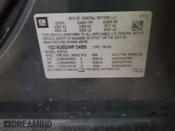 2017 Chevrolet Silverado 2500HD Work Truck with VIN 1GC1KUEG9HF134056, listed as a Copart auction lot 41985655 with 119,199 mi miles and Salvage title. Bid and sale history available at DreamBid. Image 13.