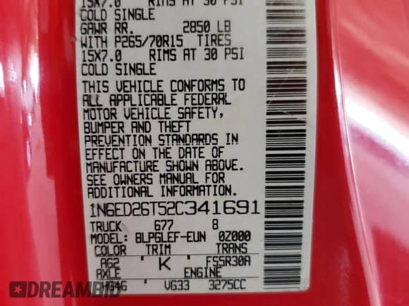 2002 Nissan Frontier XE with VIN 1N6ED26T52C341691, listed as a Copart auction lot 52446055 with 271,761 mi miles and Salvage title. Bid and sale history available at DreamBid. Image 12.