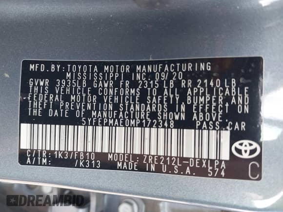 2021 Toyota Corolla LE с VIN 5YFEPMAE0MP172348, выставлен на аукционе IAAI как лот 42944806 с пробегом 122 328 миль миль и . История ставок и продаж доступна на DreamBid. Изображение 9.