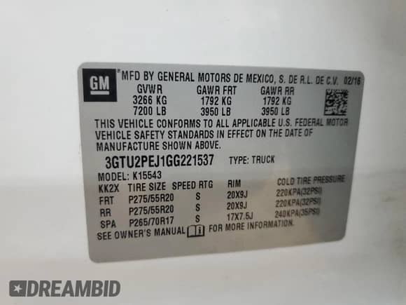 2016 GMC Sierra 1500 Denali z VIN 3GTU2PEJ1GG221537, wystawiony jako Copart lot #80850875 z przebiegiem Nie podano mil oraz Szkoda całkowita • Salvage title. Historia ofert i sprzedaży dostępna na DreamBid. Obrazek 12.