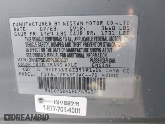 2023 Nissan Kicks SR with VIN 3N1CP5DV5PL563637, listed as a IAAI auction lot 43175483 with 22,643 mi miles and . Bid and sale history available at DreamBid. Image 9.