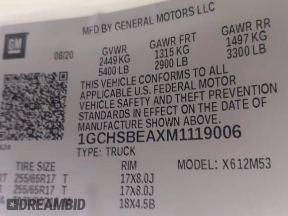 2021 Chevrolet Colorado 2WD Work Truck with VIN 1GCHSBEAXM1119006, listed as a IAAI auction lot 42556434 with 75,704 mi miles and . Bid and sale history available at DreamBid. Image 9.