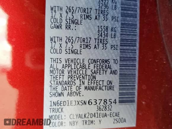 2025 Nissan Frontier Pro-X с VIN 1N6ED1EJXSN637854, выставлен на аукционе Copart как лот 68173205 с пробегом 2 410 миль миль и Списание • Salvage title. История ставок и продаж доступна на DreamBid. Изображение 12.