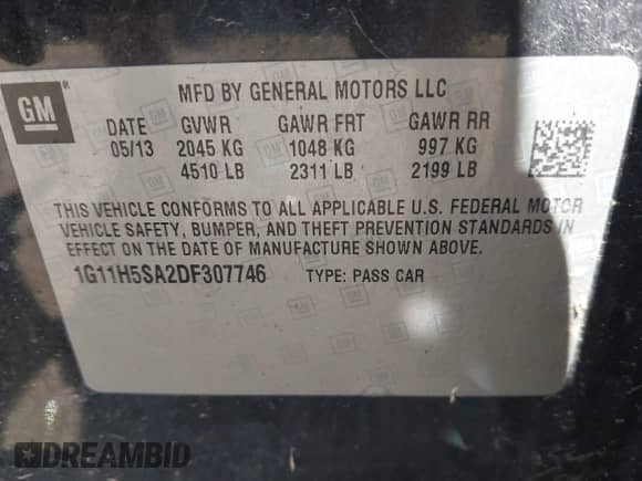 2013 Chevrolet Malibu LTZ с VIN 1G11H5SA2DF307746, выставлен на аукционе IAAI как лот 42769142 с пробегом 162 483 миль миль и . История ставок и продаж доступна на DreamBid. Изображение 9.