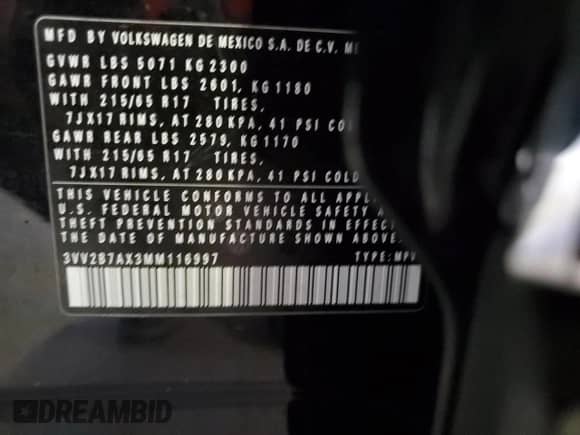 2021 Volkswagen Tiguan SE z VIN 3VV2B7AX3MM116997, wystawiony jako Copart lot #80157365 z przebiegiem 28 017 mil mil oraz Szkoda całkowita • Salvage title. Historia ofert i sprzedaży dostępna na DreamBid. Obrazek 13.