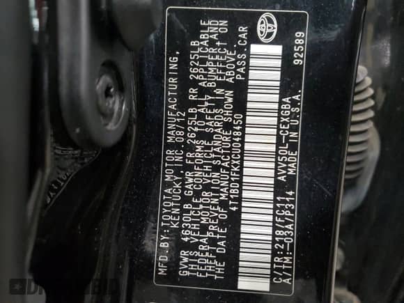 2012 Toyota Camry LE z VIN 4T1BD1FKXCU048450, wystawiony jako Copart lot #86432265 z przebiegiem 243 170 mil mil oraz Czysty tytuł • Clean title. Historia ofert i sprzedaży dostępna na DreamBid. Obrazek 12.