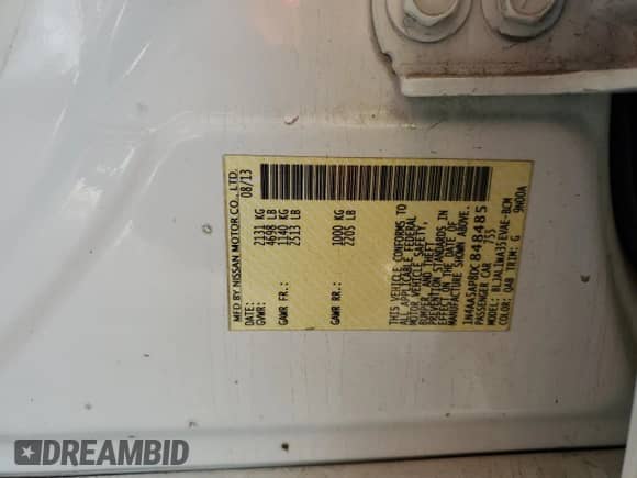 2013 Nissan Maxima SV с VIN 1N4AA5AP8DC848485, выставлен на аукционе Copart как лот 80028615 с пробегом 156 663 миль миль и Списание • Salvage title. История ставок и продаж доступна на DreamBid. Изображение 12.