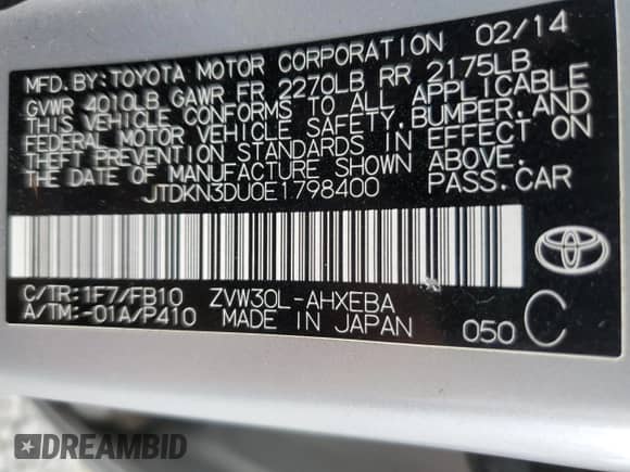 2014 Toyota Prius Four с VIN JTDKN3DU0E1798400, выставлен на аукционе Copart как лот 71729855 с пробегом 156 741 миль миль и Списание • Salvage title. История ставок и продаж доступна на DreamBid. Изображение 12.