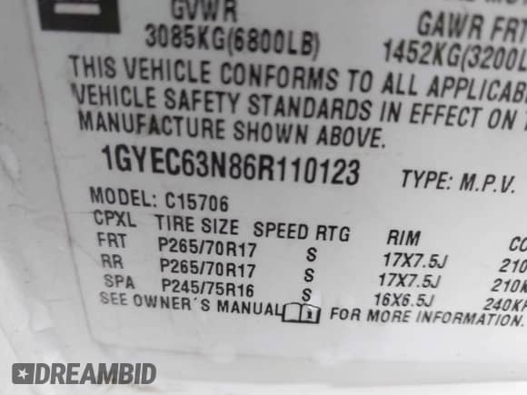 2006 Cadillac Escalade z VIN 1GYEC63N86R110123, wystawiony jako IAAI lot #42960104 z przebiegiem 210 041 mil mil oraz . Historia ofert i sprzedaży dostępna na DreamBid. Obrazek 9.