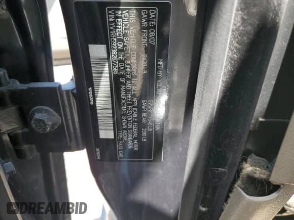 2008 Volvo S60 2.5T с VIN YV1RH592382677586, выставлен на аукционе Copart как лот 64294045 с пробегом 163 222 миль миль и Списание • Salvage title. История ставок и продаж доступна на DreamBid. Изображение 12.