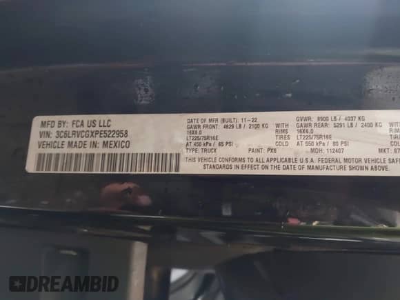 2023 Ram ProMaster Cargo с VIN 3C6LRVCGXPE522958, выставлен на аукционе IAAI как лот 43327761 с пробегом 28 818 миль миль и . История ставок и продаж доступна на DreamBid. Изображение 9.