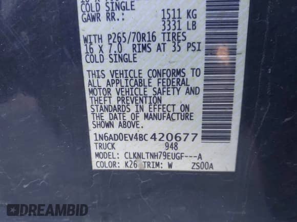 2011 Nissan Frontier Pro-4X with VIN 1N6AD0EV4BC420677, listed as a IAAI auction lot 43050825 with 142,954 mi miles and . Bid and sale history available at DreamBid. Image 9.