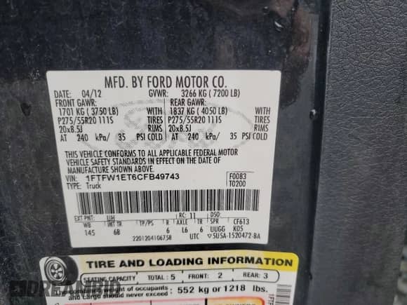 2012 Ford F-150 XL с VIN 1FTFW1ET6CFB49743, выставлен на аукционе Copart как лот 63500315 с пробегом 69 900 миль миль и Чистый • Clean title. История ставок и продаж доступна на DreamBid. Изображение 12.