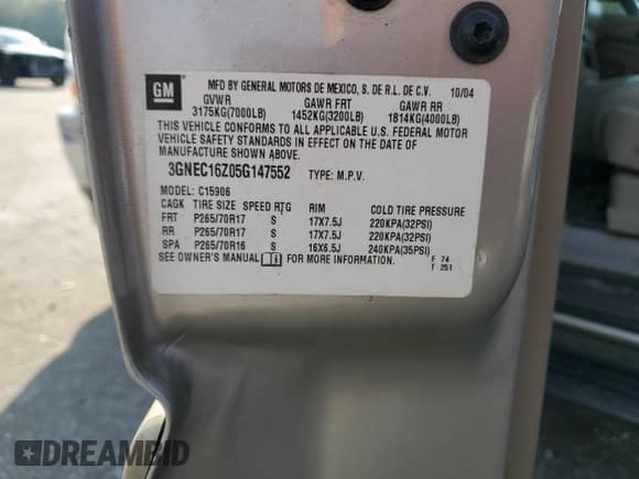 2005 Chevrolet Suburban LT z VIN 3GNEC16Z05G147552, wystawiony jako Copart lot #74532414 z przebiegiem 187 867 mil mil oraz Szkoda całkowita • Salvage title. Historia ofert i sprzedaży dostępna na DreamBid. Obrazek 15.