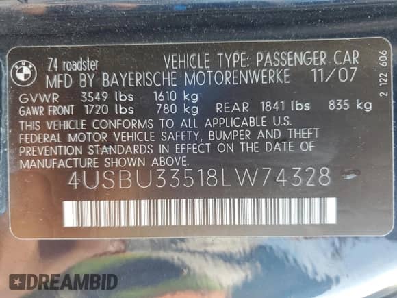 2008 BMW Z4 3.0i с VIN 4USBU33518LW74328, выставлен на аукционе Copart как лот 65834145 с пробегом 95 095 миль миль и Списание • Salvage title. История ставок и продаж доступна на DreamBid. Изображение 12.