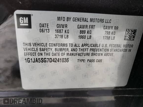2013 Chevrolet Sonic LS с VIN 1G1JA5SG7D4241036, выставлен на аукционе Copart как лот 54960174 с пробегом 132 465 миль миль и Списание • Salvage title. История ставок и продаж доступна на DreamBid. Изображение 12.