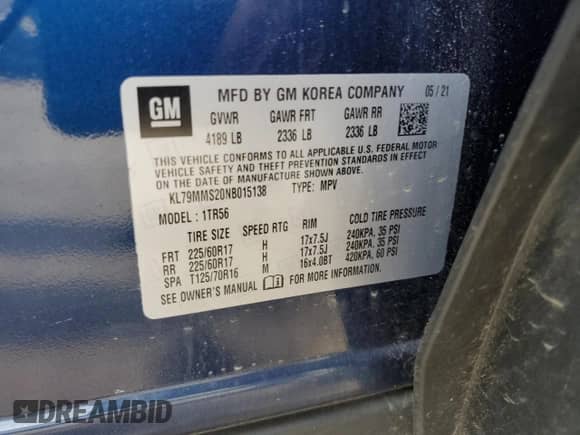 2022 Chevrolet TrailBlazer LS with VIN KL79MMS20NB015138, listed as a Copart auction lot 67446465 with 23,039 mi miles and Salvage title. Bid and sale history available at DreamBid. Image 13.