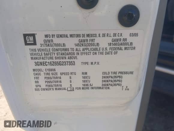 2005 Chevrolet Suburban LT с VIN 3GNEC16Z65G237353, выставлен на аукционе IAAI как лот 43572309 с пробегом 205 929 миль миль и . История ставок и продаж доступна на DreamBid. Изображение 9.