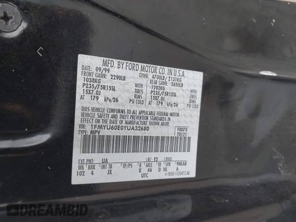 2000 Ford Explorer Sport с VIN 1FMYU60E0YUA32680, выставлен на аукционе IAAI как лот 43313986 с пробегом 286 978 миль миль и . История ставок и продаж доступна на DreamBid. Изображение 9.