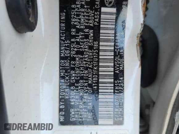 2015 Toyota Camry LE с VIN 4T1BD1FK1FU175186, выставлен на аукционе Copart как лот 69825435 с пробегом Не указан миль и Списание • Salvage title. История ставок и продаж доступна на DreamBid. Изображение 12.