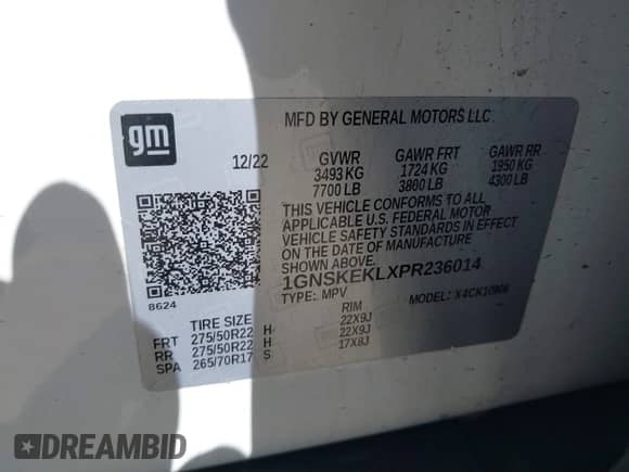 2023 Chevrolet Suburban RST с VIN 1GNSKEKLXPR236014, выставлен на аукционе IAAI как лот 41736355 с пробегом 62 279 миль миль и . История ставок и продаж доступна на DreamBid. Изображение 9.