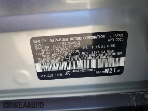 2025 Mitsubishi Outlander SE с VIN JA4J4UA8XSZ032810, выставлен на аукционе Copart как лот 86666005 с пробегом 8 353 миль миль и Чистый • Clean title. История ставок и продаж доступна на DreamBid. Изображение 13.