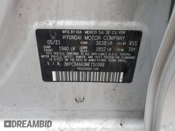 2021 Hyundai Accent Limited z VIN 3KPC34A63ME150082, wystawiony jako Copart lot #56880395 z przebiegiem 81 271 mil mil oraz Szkoda całkowita • Salvage title. Historia ofert i sprzedaży dostępna na DreamBid. Obrazek 12.