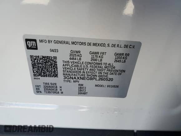 2023 Chevrolet Equinox Premier with VIN 3GNAXNEG9PL260520, listed as a Copart auction lot 67403765 with 15,309 mi miles and Clean title. Bid and sale history available at DreamBid. Image 13.