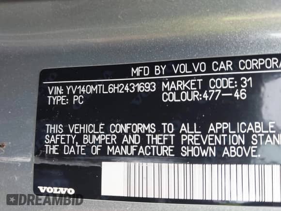 2017 Volvo S60 Dynamic с VIN YV140MTL6H2431693, выставлен на аукционе IAAI как лот 42471880 с пробегом 74 098 миль миль и . История ставок и продаж доступна на DreamBid. Изображение 9.