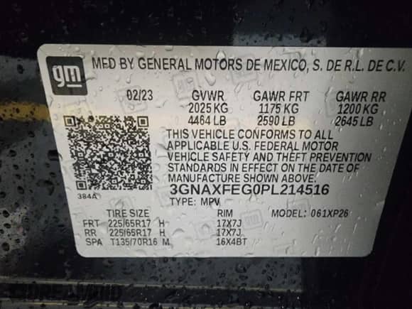 2023 Chevrolet Equinox LS with VIN 3GNAXFEG0PL214516, listed as a IAAI auction lot 43574429 with 67,432 mi miles and . Bid and sale history available at DreamBid. Image 10.