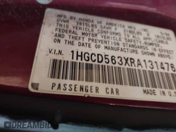 1994 Honda Accord LX с VIN 1HGCD563XRA131476, выставлен на аукционе IAAI как лот 41848998 с пробегом 109 243 миль миль и . История ставок и продаж доступна на DreamBid. Изображение 9.