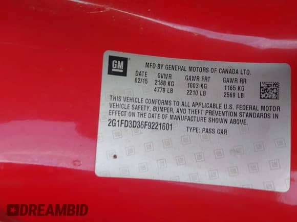 2015 Chevrolet Camaro LT with VIN 2G1FD3D36F9221601, listed as a IAAI auction lot 43173390 with 140,216 mi miles and . Bid and sale history available at DreamBid. Image 8.