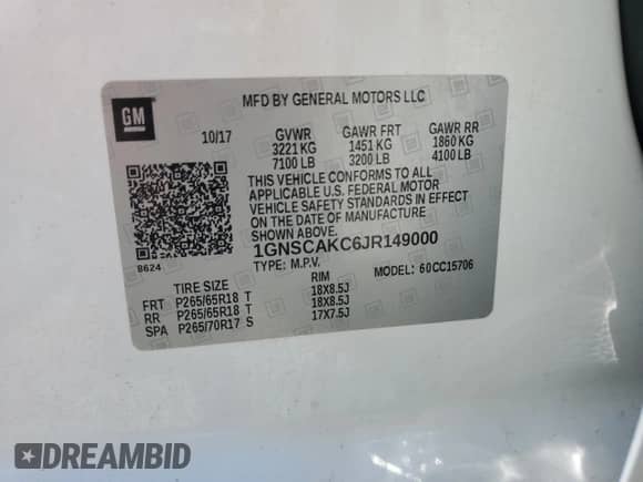 2018 Chevrolet Tahoe LS z VIN 1GNSCAKC6JR149000, wystawiony jako Copart lot #67835195 z przebiegiem 139 153 mil mil oraz Szkoda całkowita • Salvage title. Historia ofert i sprzedaży dostępna na DreamBid. Obrazek 13.