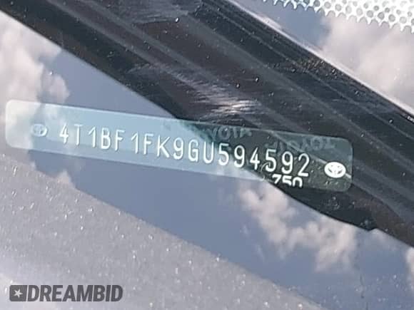 2016 Toyota Camry XLE с VIN 4T1BF1FK9GU594592, выставлен на аукционе IAAI как лот 42798544 с пробегом 85 321 миль миль и . История ставок и продаж доступна на DreamBid. Изображение 9.