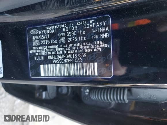 2021 Hyundai Elantra N Line with VIN KMHLR4AF0MU187859, listed as a Copart auction lot 89254565 with 59,475 mi miles and Salvage title. Bid and sale history available at DreamBid. Image 12.